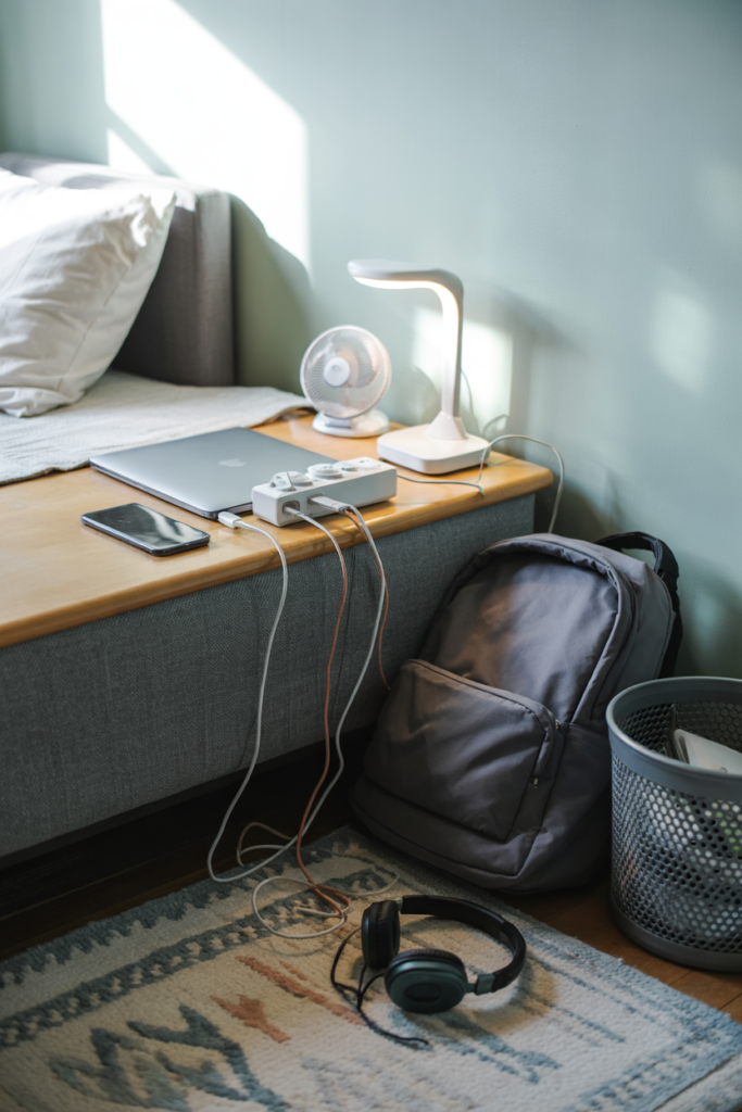 Bedside power strips for easy access  electricity in the dorm room 