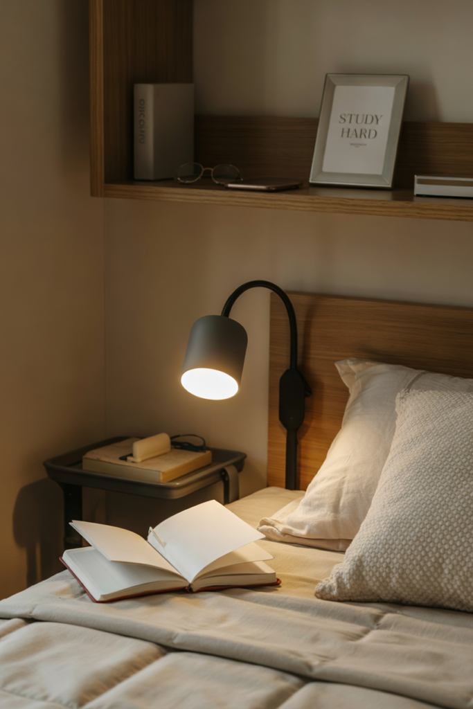Clip on Bedside lamp for night reading in the dorm room 