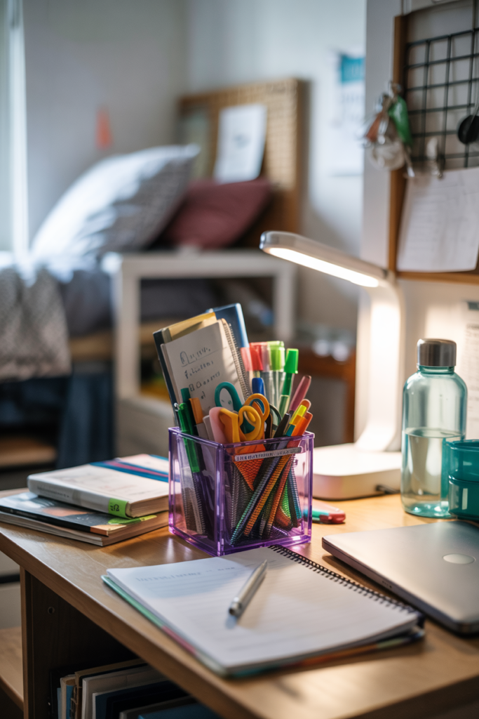 Dorm room study desk organizer and a  pen holder 
