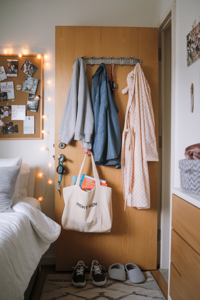 Over the door racks and hooks for extra storage 